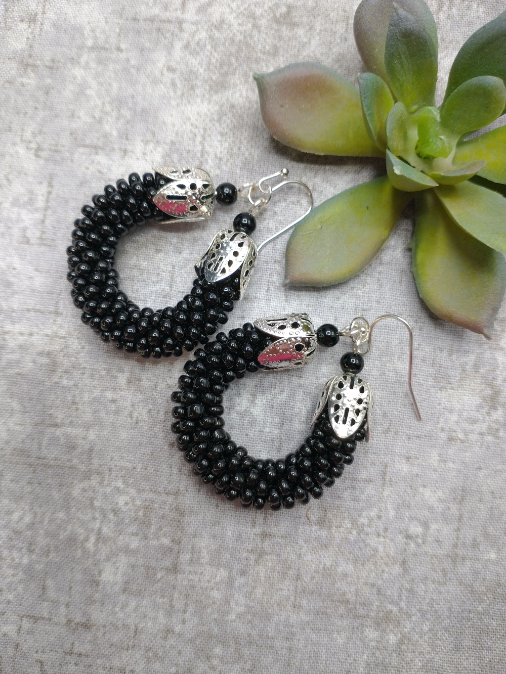 New Hand Crafted Spiral Bead Crochet Hoop Earrings